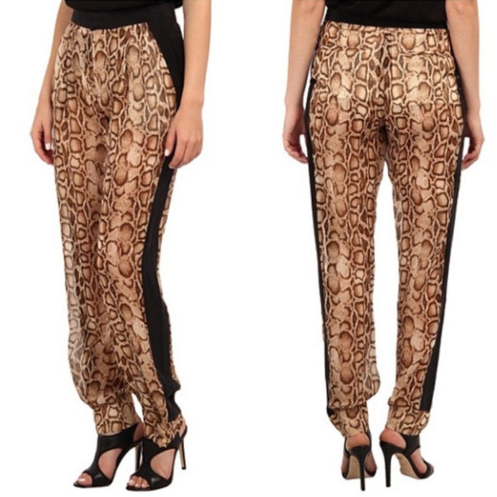 Rachel Roy 100% Silk Sheer Snakeskin Tuxedo Striped Baggy Parachute Pants